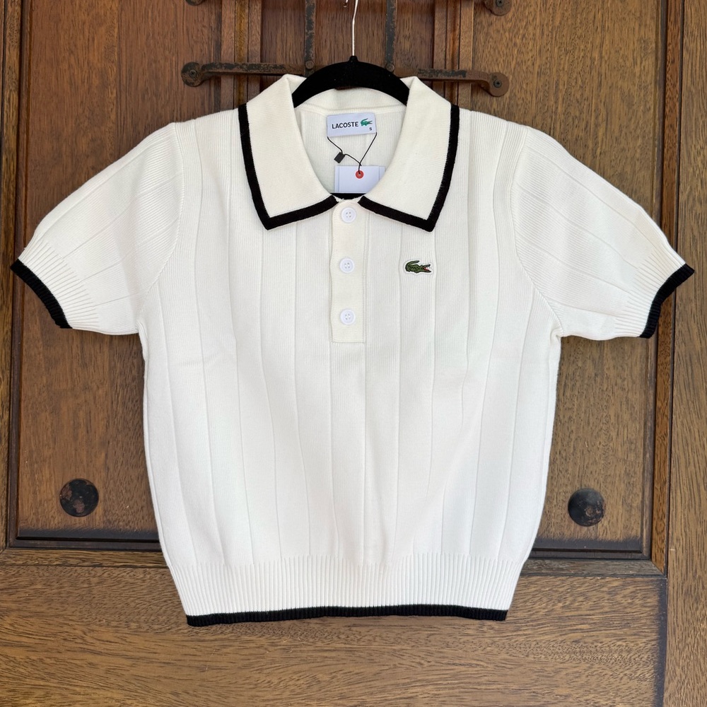 Lacoste Women’s Polo Shirt in White with Black Trim size L, M